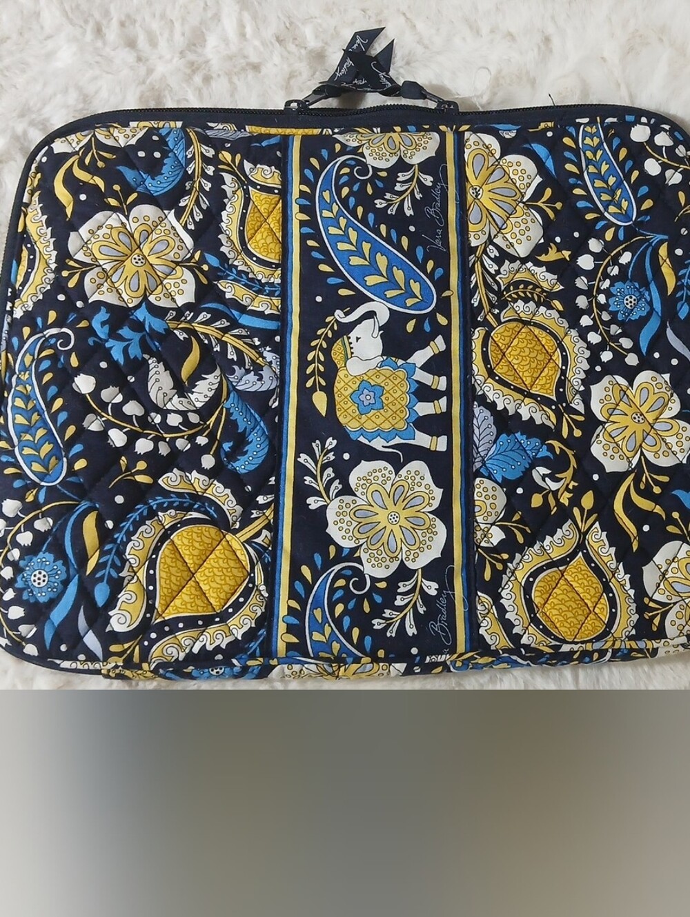 Vera Bradley Navy Blue Yellow Quilted Laptop Organizer